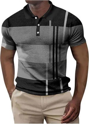 Mens Short Sleeve Shirt with Collar, 2023 Fashion Slim Fit Casual Polo Shirt Block Color Summer Sport Golf Shirt for Men