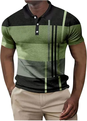 Mens Short Sleeve Shirt with Collar, 2023 Fashion Slim Fit Casual Polo Shirt Block Color Summer Sport Golf Shirt for Men