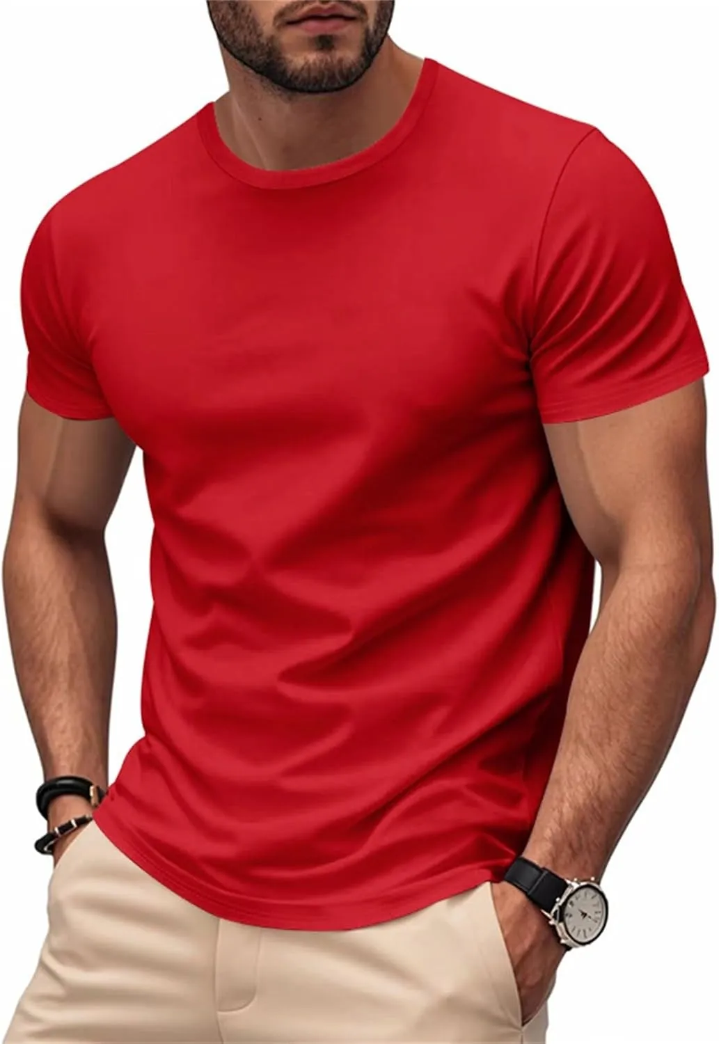 Men's Short Sleeve Tee Shirt Crewneck Casual Basic Shirt Moisture Wicking Fashion Tops Lightweight Gym Workout Tees