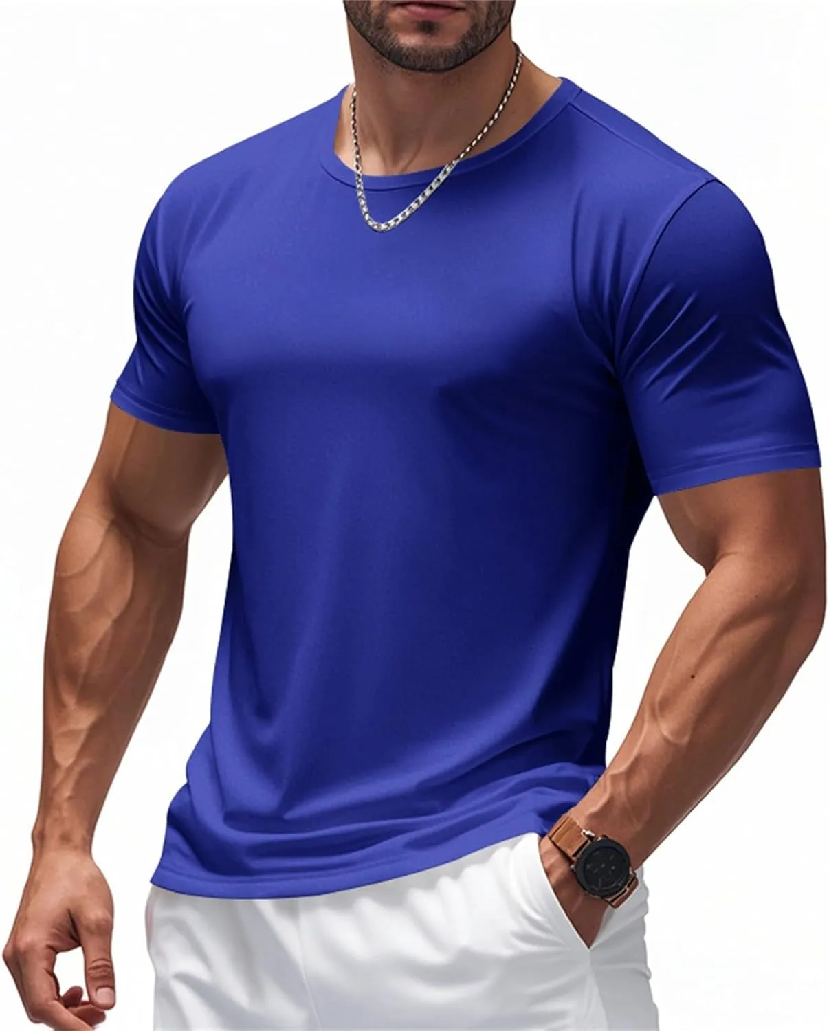 Men's Short Sleeve Tee Shirt Crewneck Casual Basic Shirt Moisture Wicking Fashion Tops Lightweight Gym Workout Tees