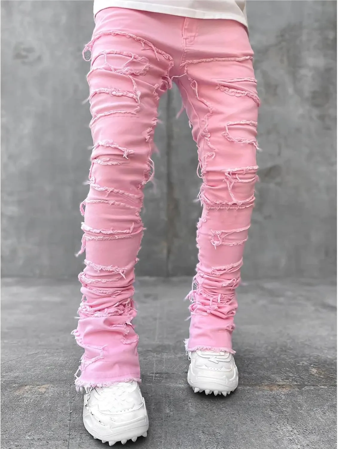 Mens Slim Fit Boot Cut Jeans Jeans Frayed Pants Distressed Rip Trousers Men Jeans Wide Jeans Men Mens