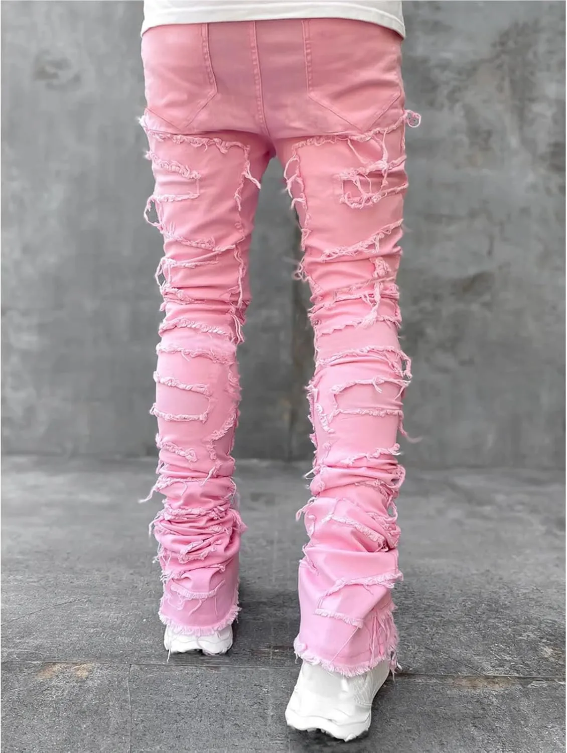 Mens Slim Fit Boot Cut Jeans Jeans Frayed Pants Distressed Rip Trousers Men Jeans Wide Jeans Men Mens