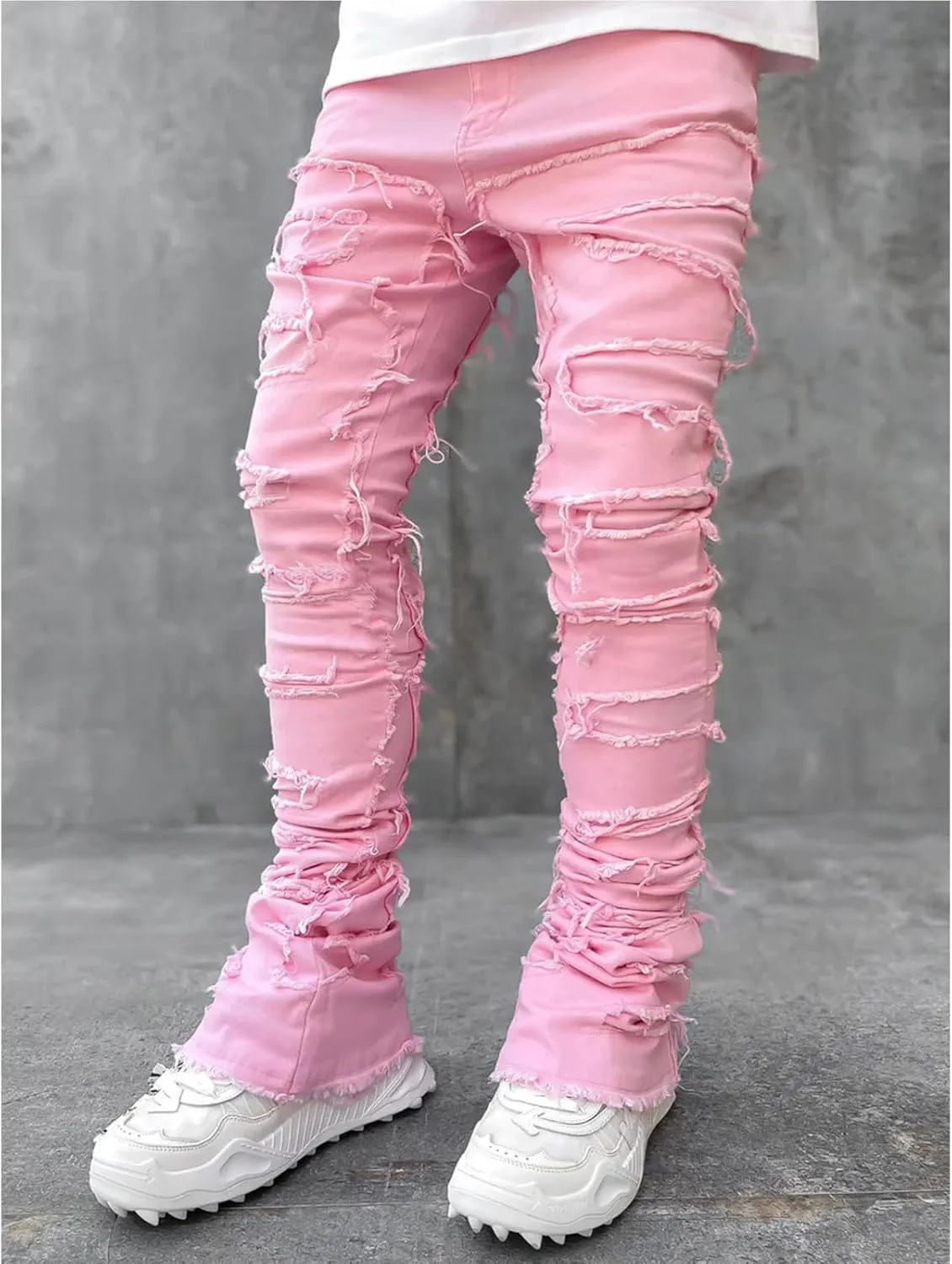 Mens Slim Fit Boot Cut Jeans Jeans Frayed Pants Distressed Rip Trousers Men Jeans Wide Jeans Men Mens