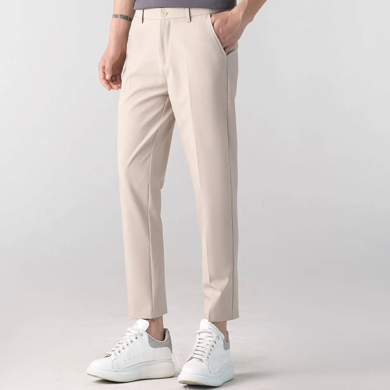 Men's Slim-Fit Harem Dress Pants Golf Pants Stretch Work Dress Pants Casual Comfy Trousers with Pockets