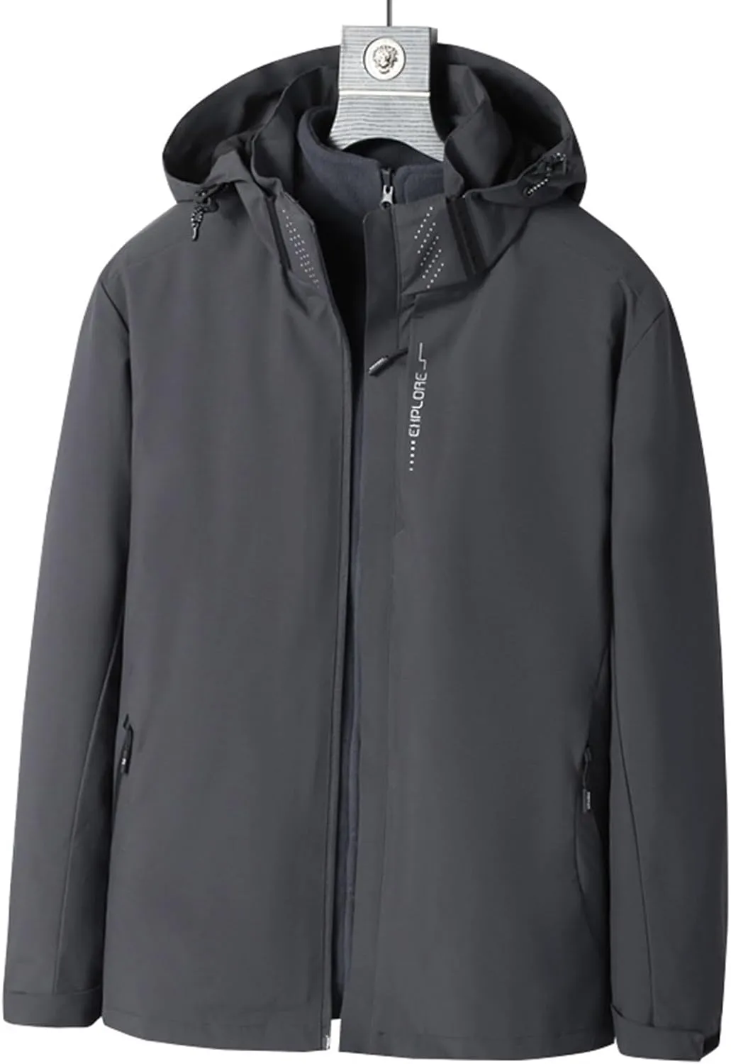 Mens Solid Color Hoodie Zip up Interchange Detachable Jacket Hooded Windbreaker Causal Fashion Outwear with Pockets