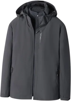 Mens Solid Color Hoodie Zip up Interchange Detachable Jacket Hooded Windbreaker Causal Fashion Outwear with Pockets