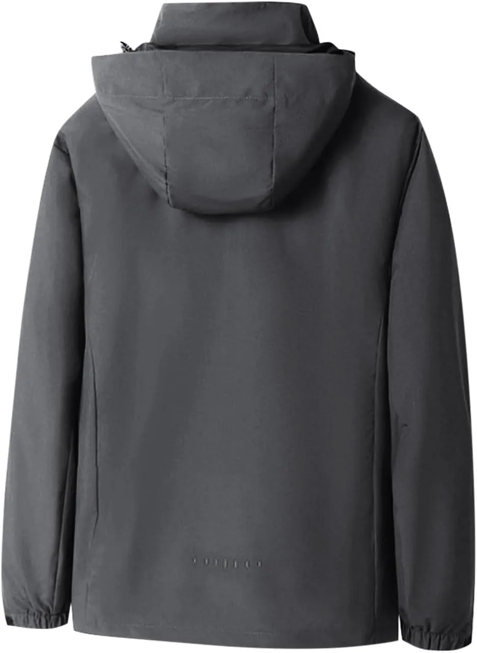 Mens Solid Color Hoodie Zip up Interchange Detachable Jacket Hooded Windbreaker Causal Fashion Outwear with Pockets