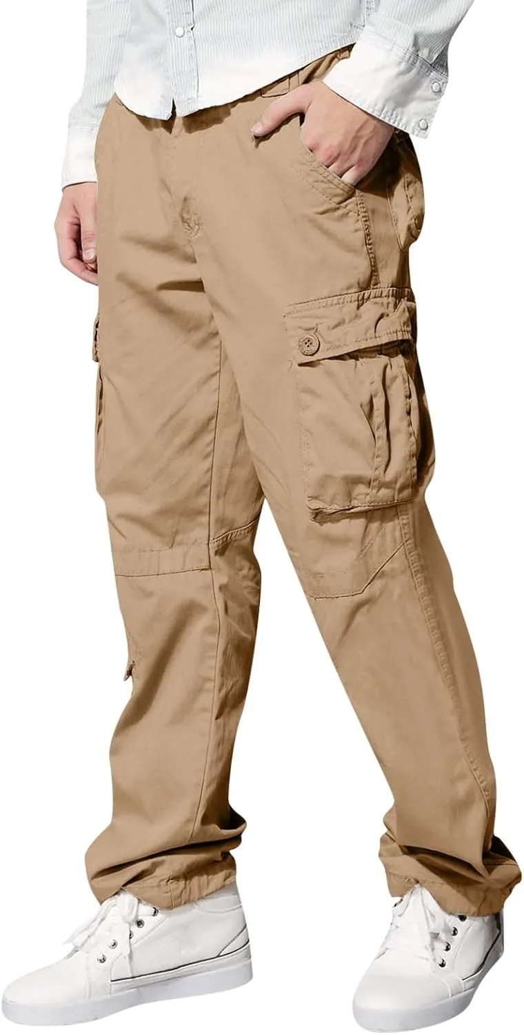 Men's Street Sports Cargo Pants Multi-Pocket Straight Leg Zipper Sports Dance Hip Hop Workwear Trousers Casual Gym Home Pants