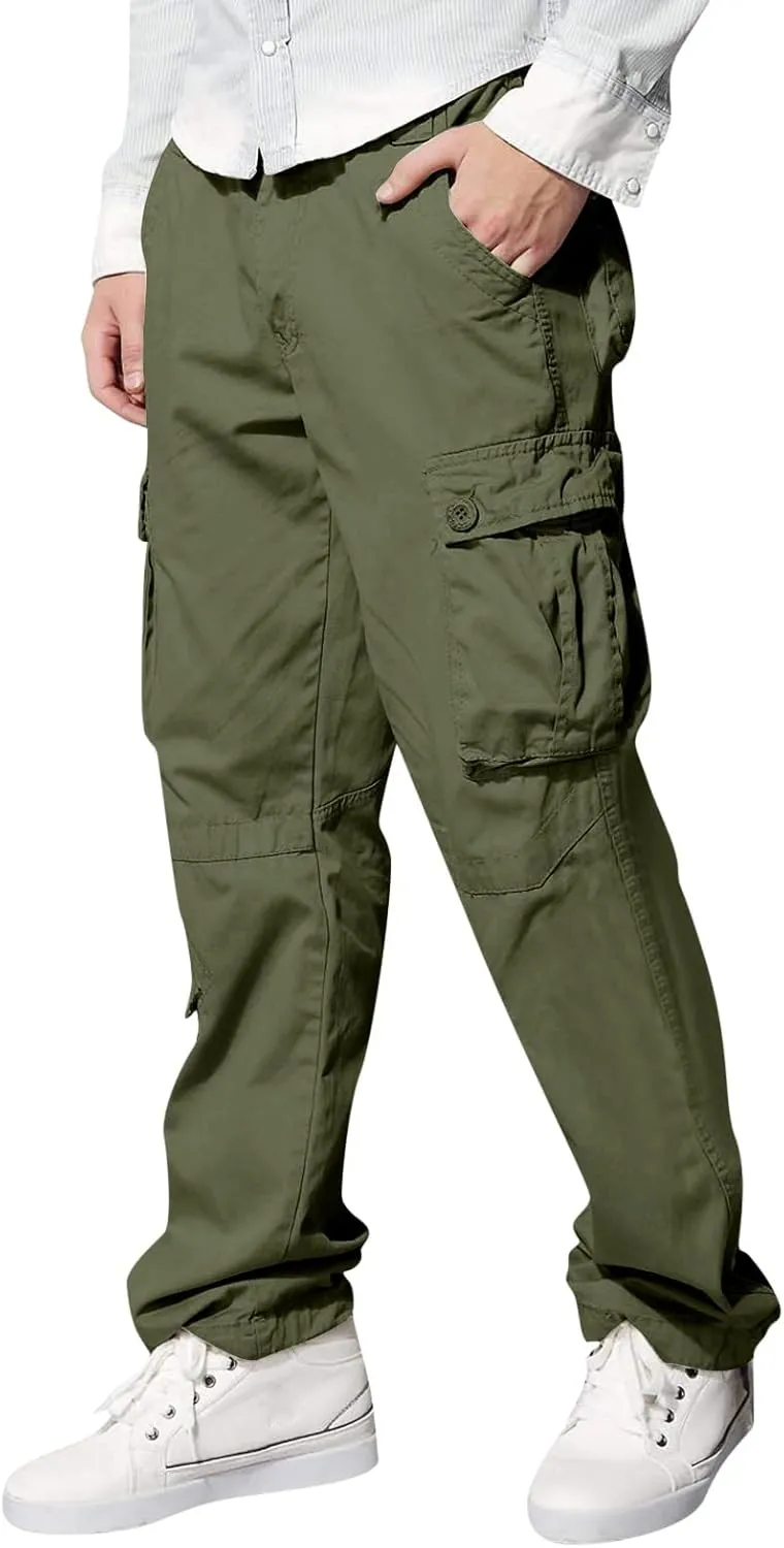 Men's Street Sports Cargo Pants Multi-Pocket Straight Leg Zipper Sports Dance Hip Hop Workwear Trousers Casual Gym Home Pants