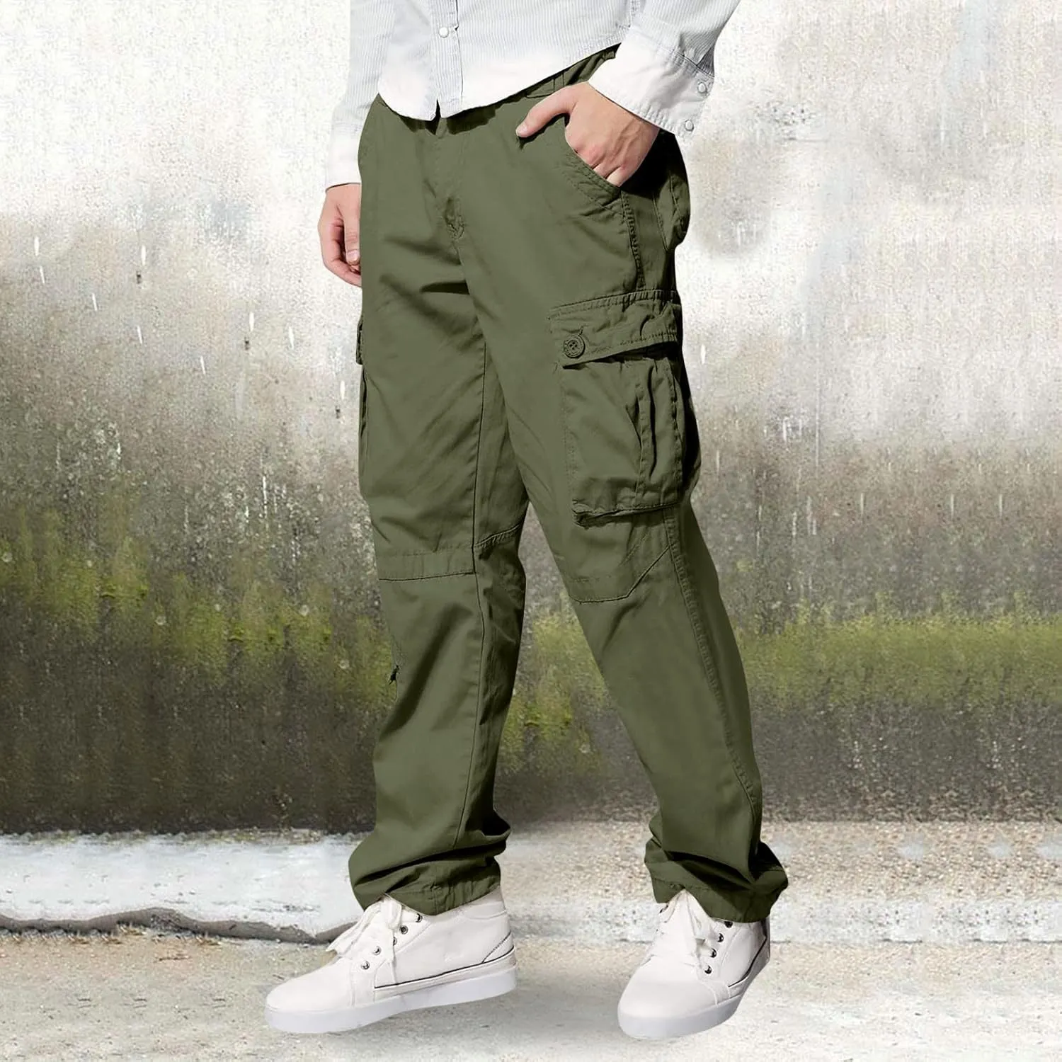 Men's Street Sports Cargo Pants Multi-Pocket Straight Leg Zipper Sports Dance Hip Hop Workwear Trousers Casual Gym Home Pants