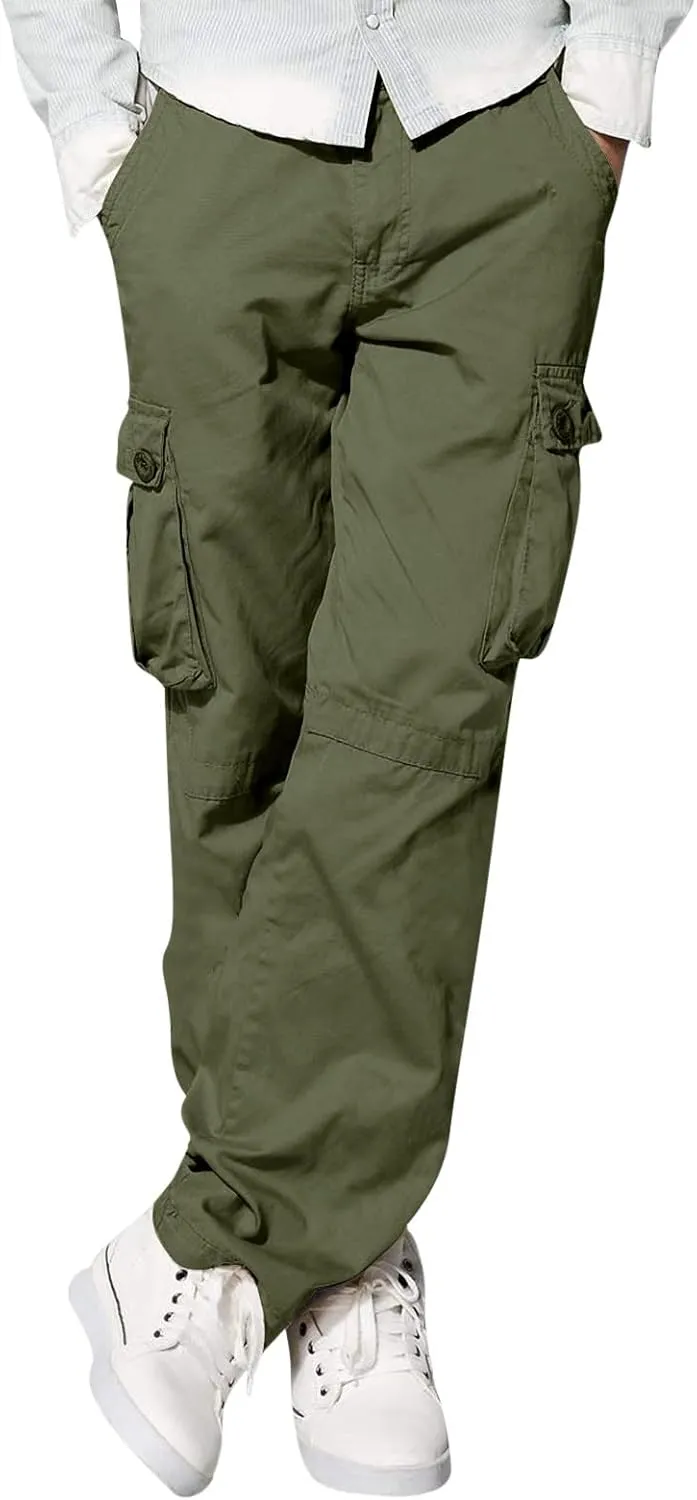 Men's Street Sports Cargo Pants Multi-Pocket Straight Leg Zipper Sports Dance Hip Hop Workwear Trousers Casual Gym Home Pants