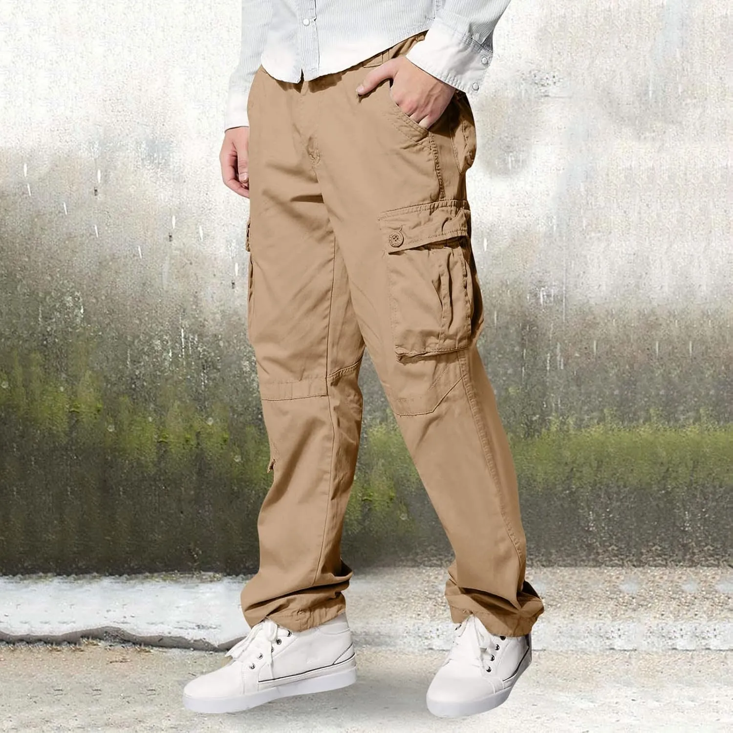 Men's Street Sports Cargo Pants Multi-Pocket Straight Leg Zipper Sports Dance Hip Hop Workwear Trousers Casual Gym Home Pants