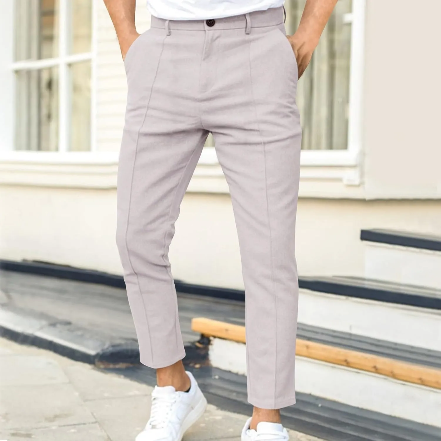 Men's Stretch Dress Pants Slim Fit Skinny Suit Pants Business Casual Fashion Golf Pants Pleated Front Dress Pants