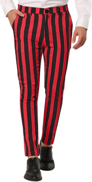 Men's Striped Dress Pant Slim Fit Stretch Flat Front Business Work Trousers Casual Color Block Pencil Dress Trousers