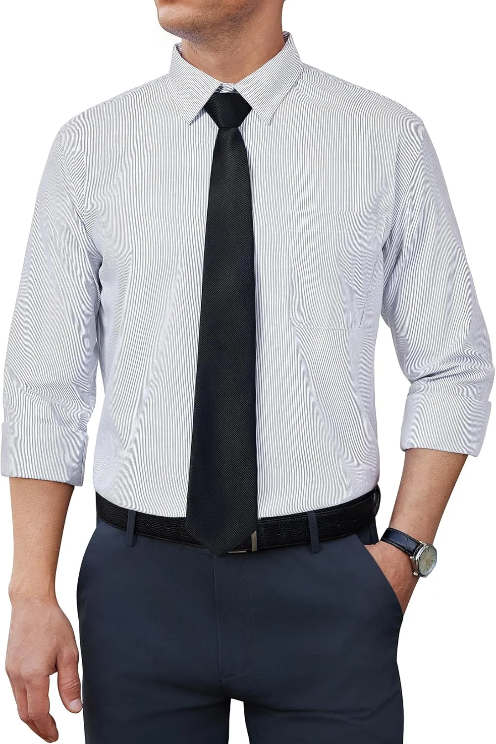 Men's Striped Dress Shirt Button Down Long Sleeve Dress Shirts for Men Business Casual Striped Shirt with Pocket