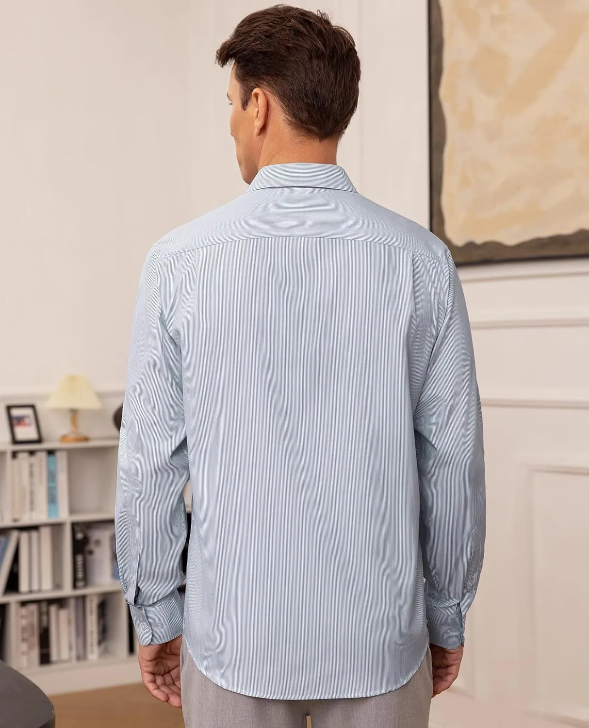 Men's Striped Dress Shirt Button Down Long Sleeve Dress Shirts for Men Business Casual Striped Shirt with Pocket