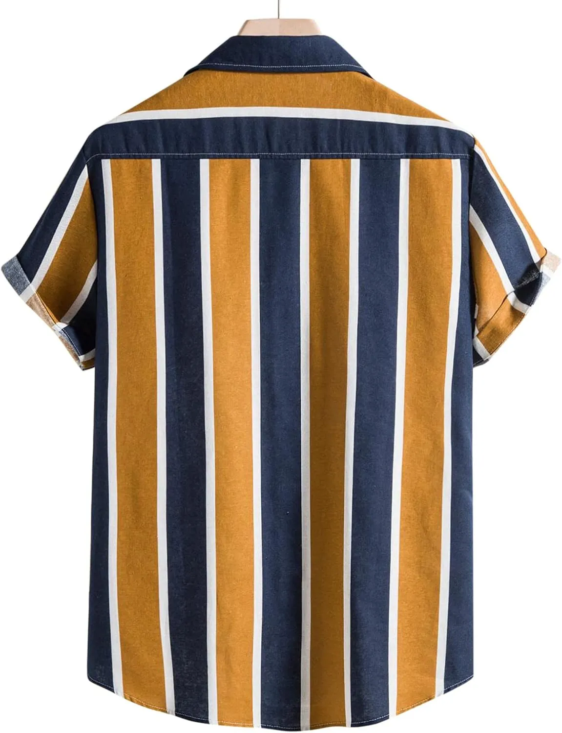 Men's Striped Shirt Untucked Shirt Casual Short Sleeve Shirt Wrinkle Free Wedding Shirts Summer Beach Vacation Shirts