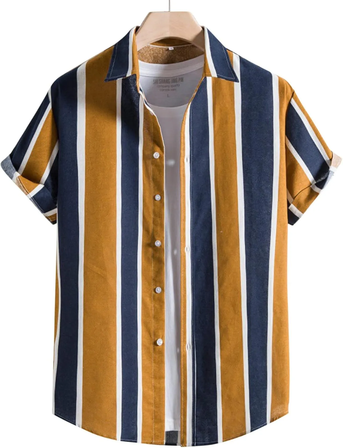Men's Striped Shirt Untucked Shirt Casual Short Sleeve Shirt Wrinkle Free Wedding Shirts Summer Beach Vacation Shirts