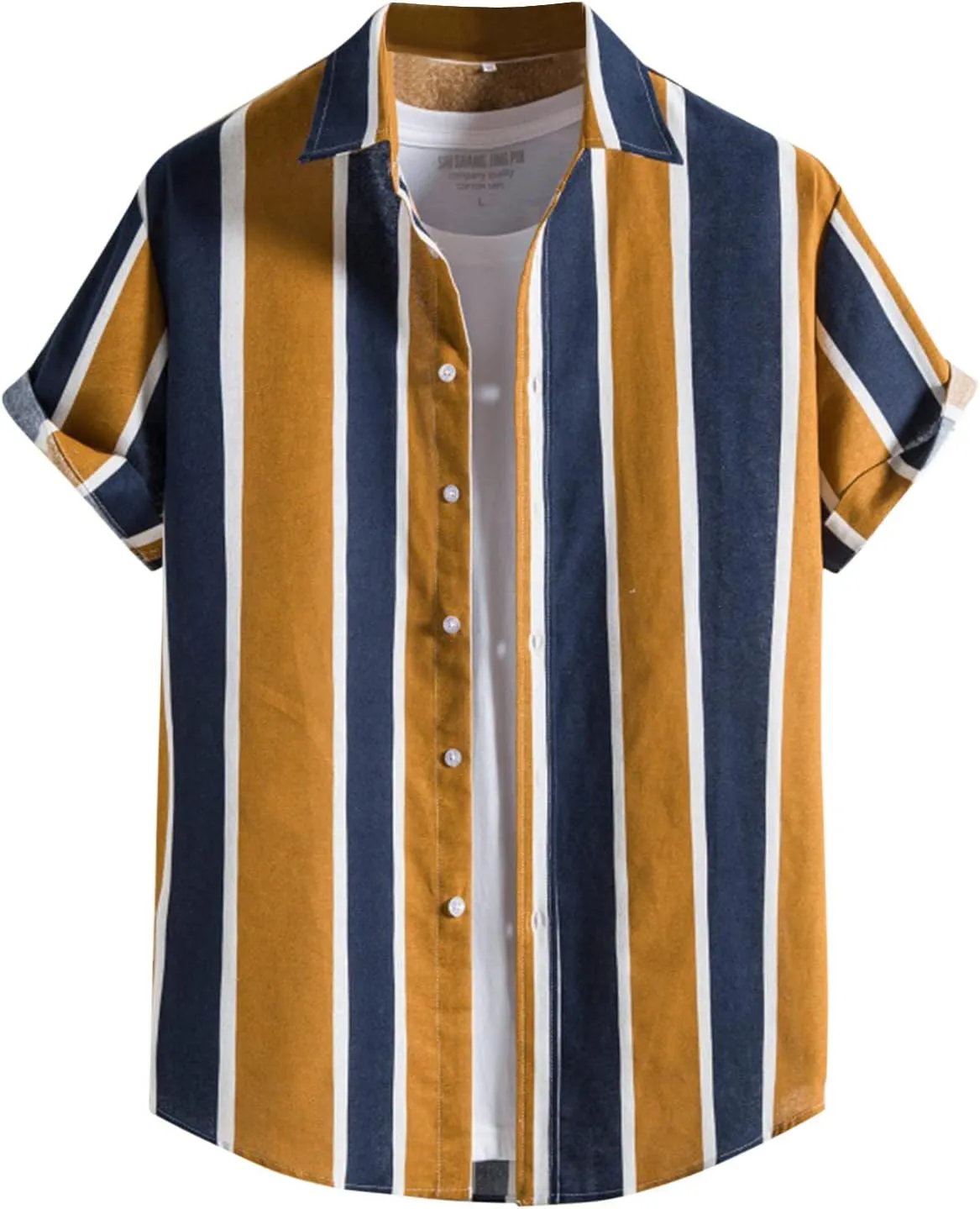 Men's Striped Shirt Untucked Shirt Casual Short Sleeve Shirt Wrinkle Free Wedding Shirts Summer Beach Vacation Shirts