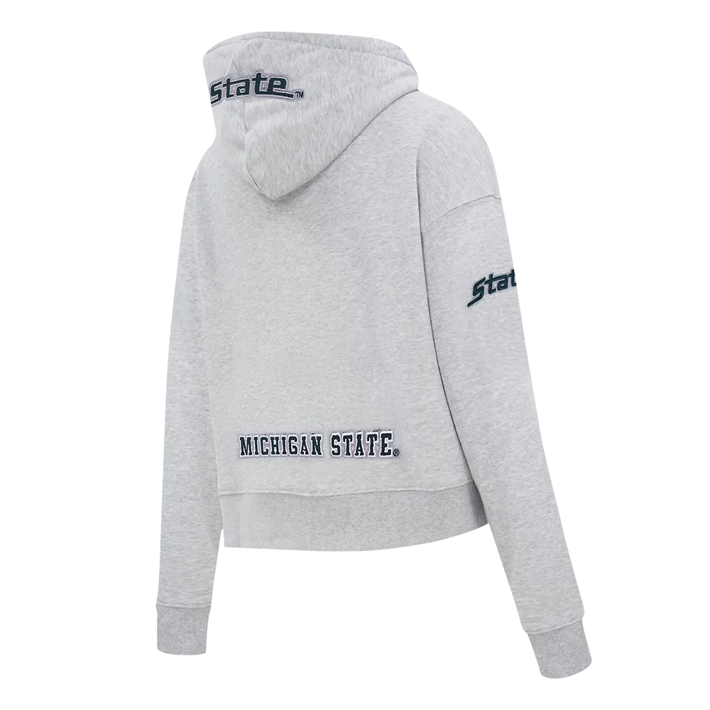 MICHIGAN STATE UNIVERSITY CLASSIC FLEECE CROPPED PULLOVER HOODIE (HEATHER GREY)