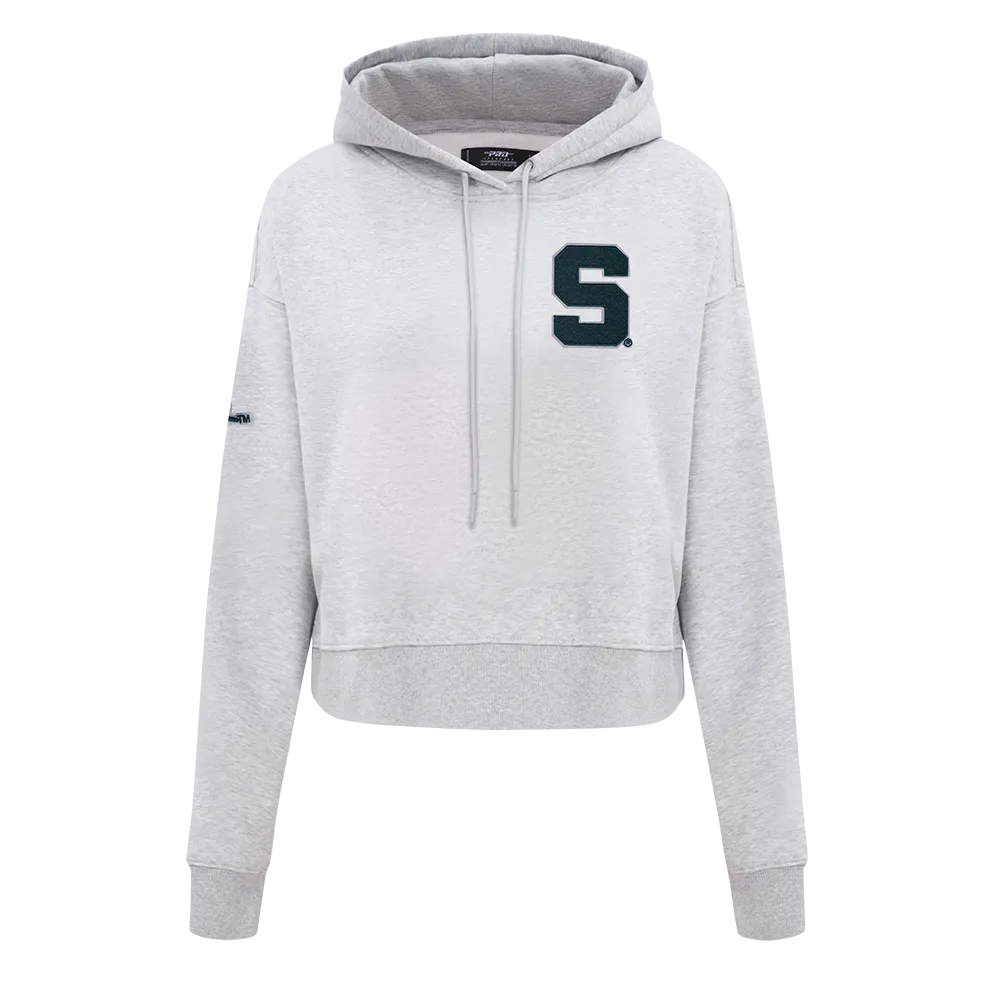 MICHIGAN STATE UNIVERSITY CLASSIC FLEECE CROPPED PULLOVER HOODIE (HEATHER GREY)