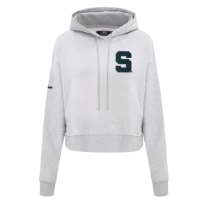 MICHIGAN STATE UNIVERSITY CLASSIC FLEECE CROPPED PULLOVER HOODIE (HEATHER GREY)