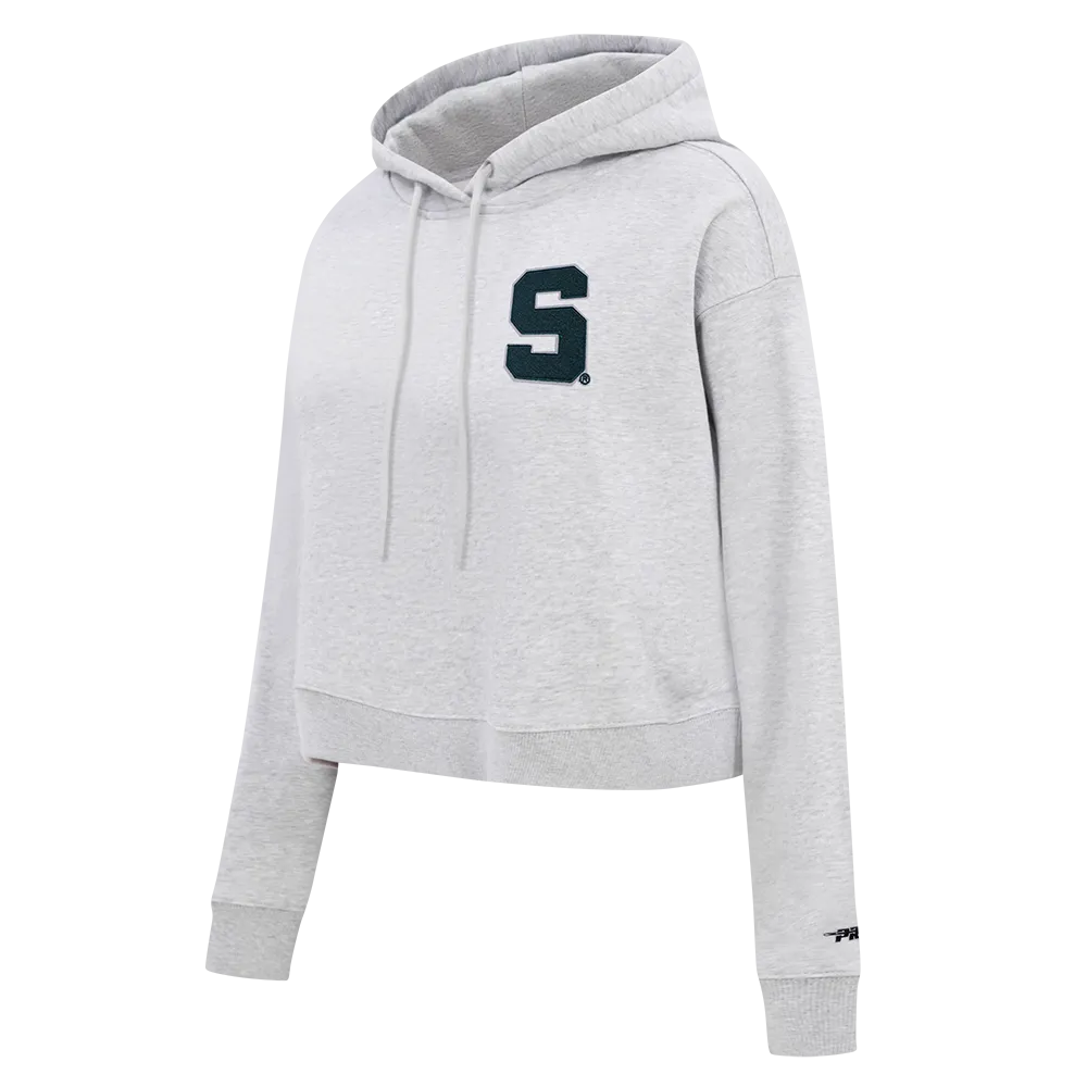 MICHIGAN STATE UNIVERSITY CLASSIC FLEECE CROPPED PULLOVER HOODIE (HEATHER GREY)