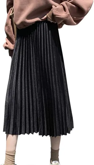 Midi Skirt for Women Pleated Skirt Elastic High Waist A Line Skirt