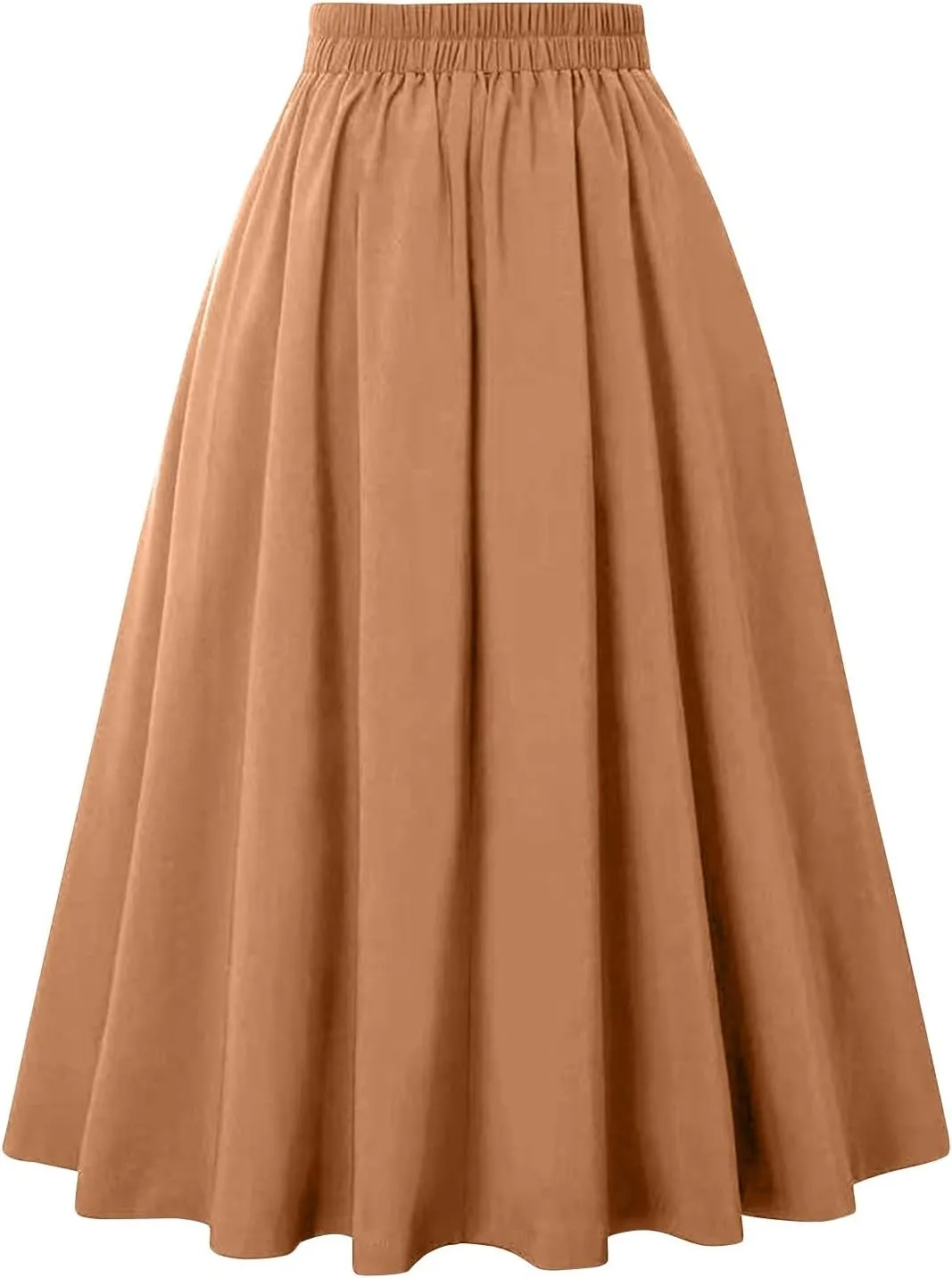 Midi Skirts for Women Elegant Vintage Button Elastic High Waisted Skirts Dressy Casual Pleated A Line Work Skirts