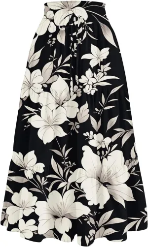 Midi Skirts for Women Trendy Casual A Line Elastic High Waisted Floral Ruched Flowy Vacation Boho Midi Length Skirts