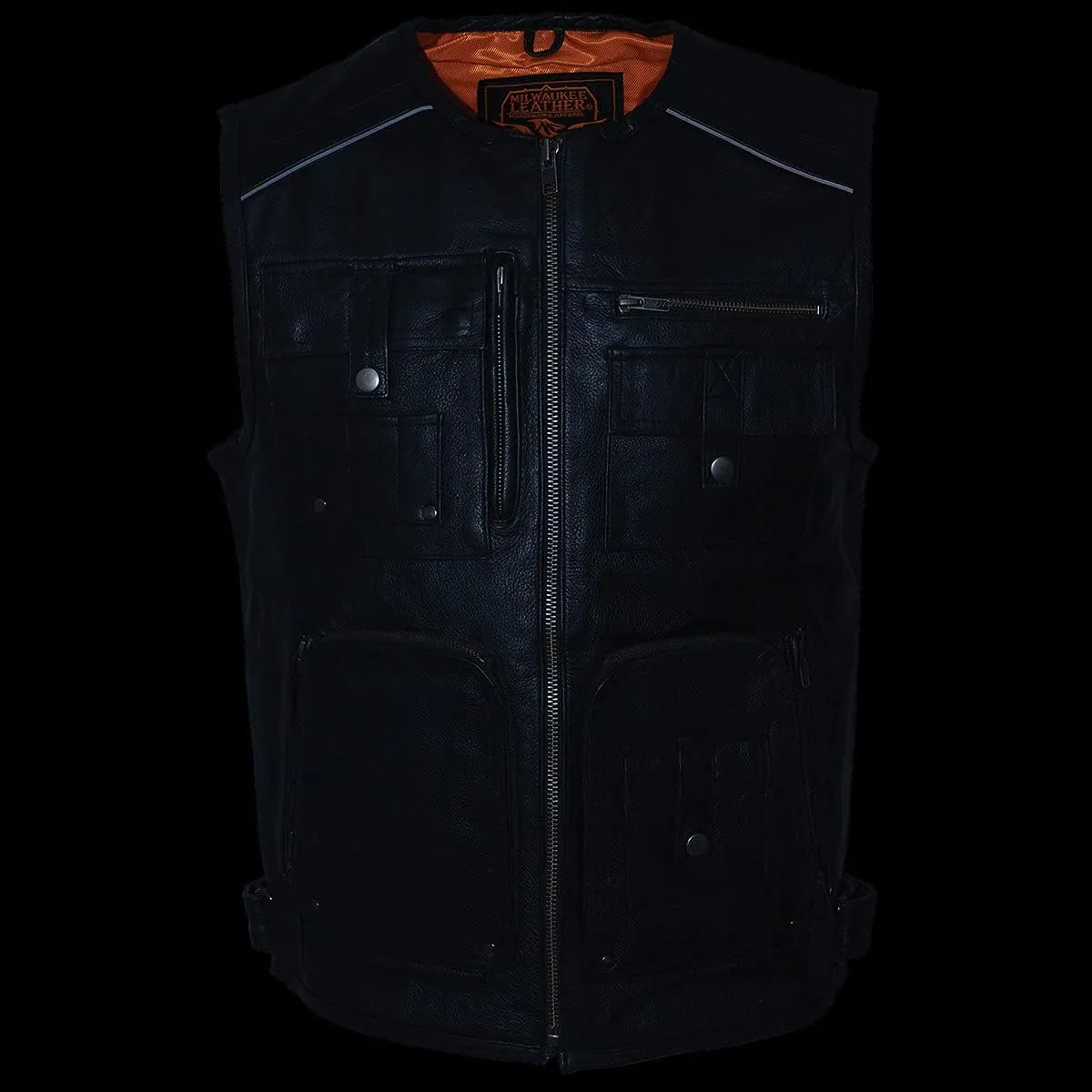 Milwaukee Leather MLM3580 Men's Black Super Utility-Multi Pocket Vest Motorcycle Biker Leather Vest