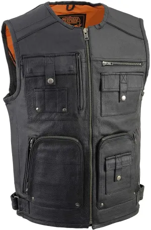 Milwaukee Leather MLM3580 Men's Black Super Utility-Multi Pocket Vest Motorcycle Biker Leather Vest