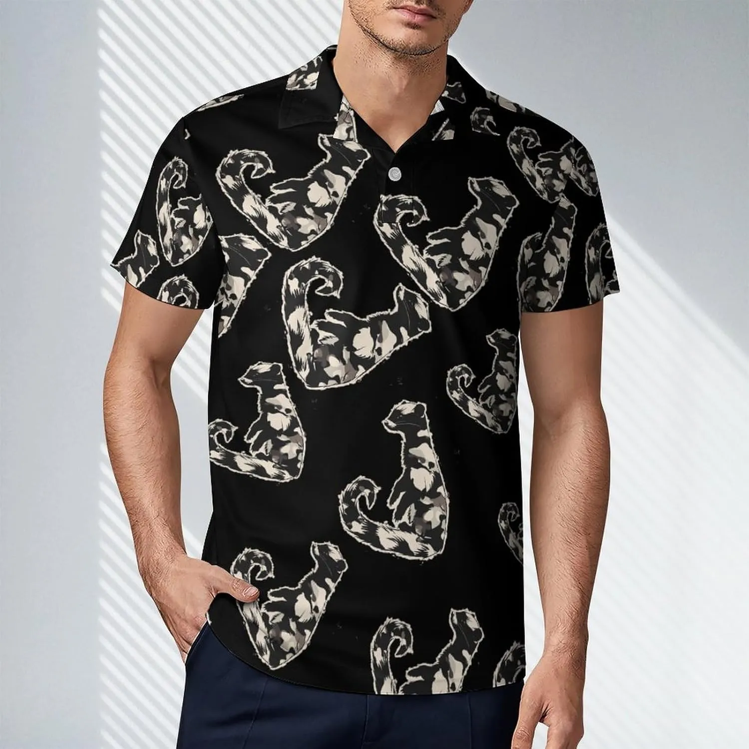 Mink Camouflage Men's Polo Shirt Short Sleeve Print T Shirt Slim Fit Golf Shirt Collared Tee Casual Top