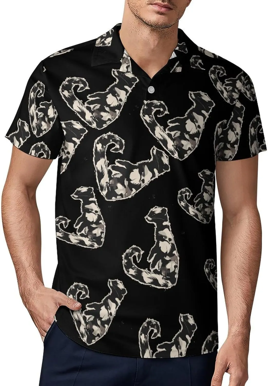 Mink Camouflage Men's Polo Shirt Short Sleeve Print T Shirt Slim Fit Golf Shirt Collared Tee Casual Top