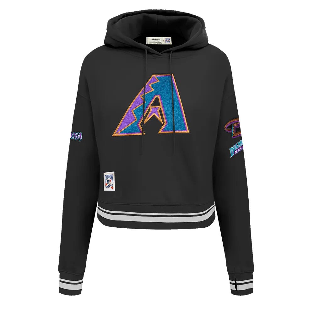 MLB ARIZONA DIAMONDBACKS RETRO CLASSIC WOMEN'S RIB CROPPED PULLOVER HOODIE (BLACK)