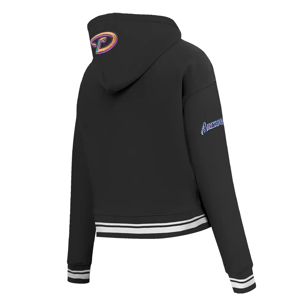 MLB ARIZONA DIAMONDBACKS RETRO CLASSIC WOMEN'S RIB CROPPED PULLOVER HOODIE (BLACK)