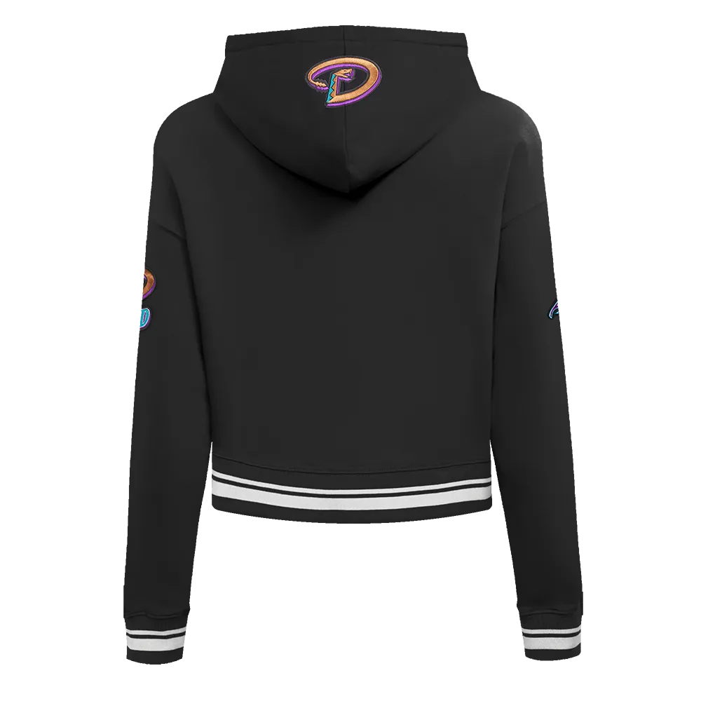 MLB ARIZONA DIAMONDBACKS RETRO CLASSIC WOMEN'S RIB CROPPED PULLOVER HOODIE (BLACK)
