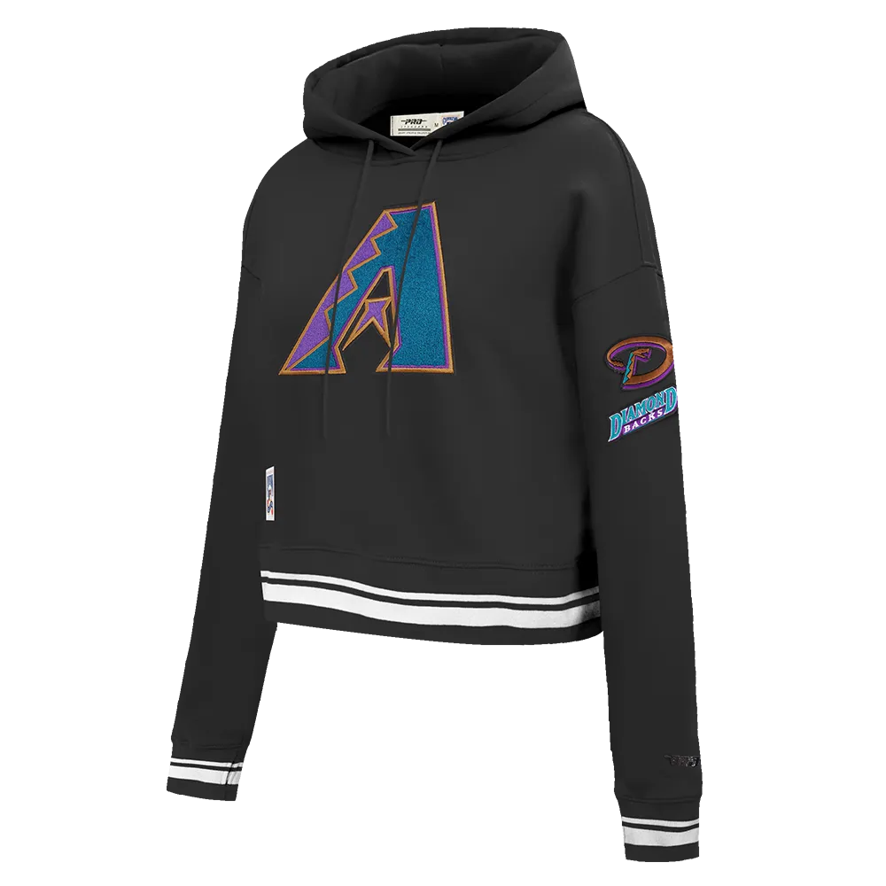 MLB ARIZONA DIAMONDBACKS RETRO CLASSIC WOMEN'S RIB CROPPED PULLOVER HOODIE (BLACK)