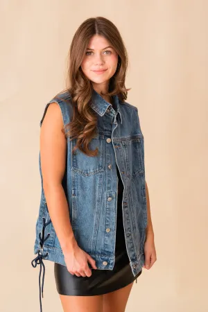 Monica Lace Up Side Denim Vest
