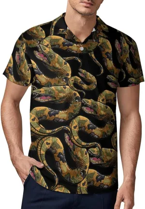 Moray EEL Camouflage Men's Polo Shirt Short Sleeve Print T Shirt Slim Fit Golf Shirt Collared Tee Casual Top