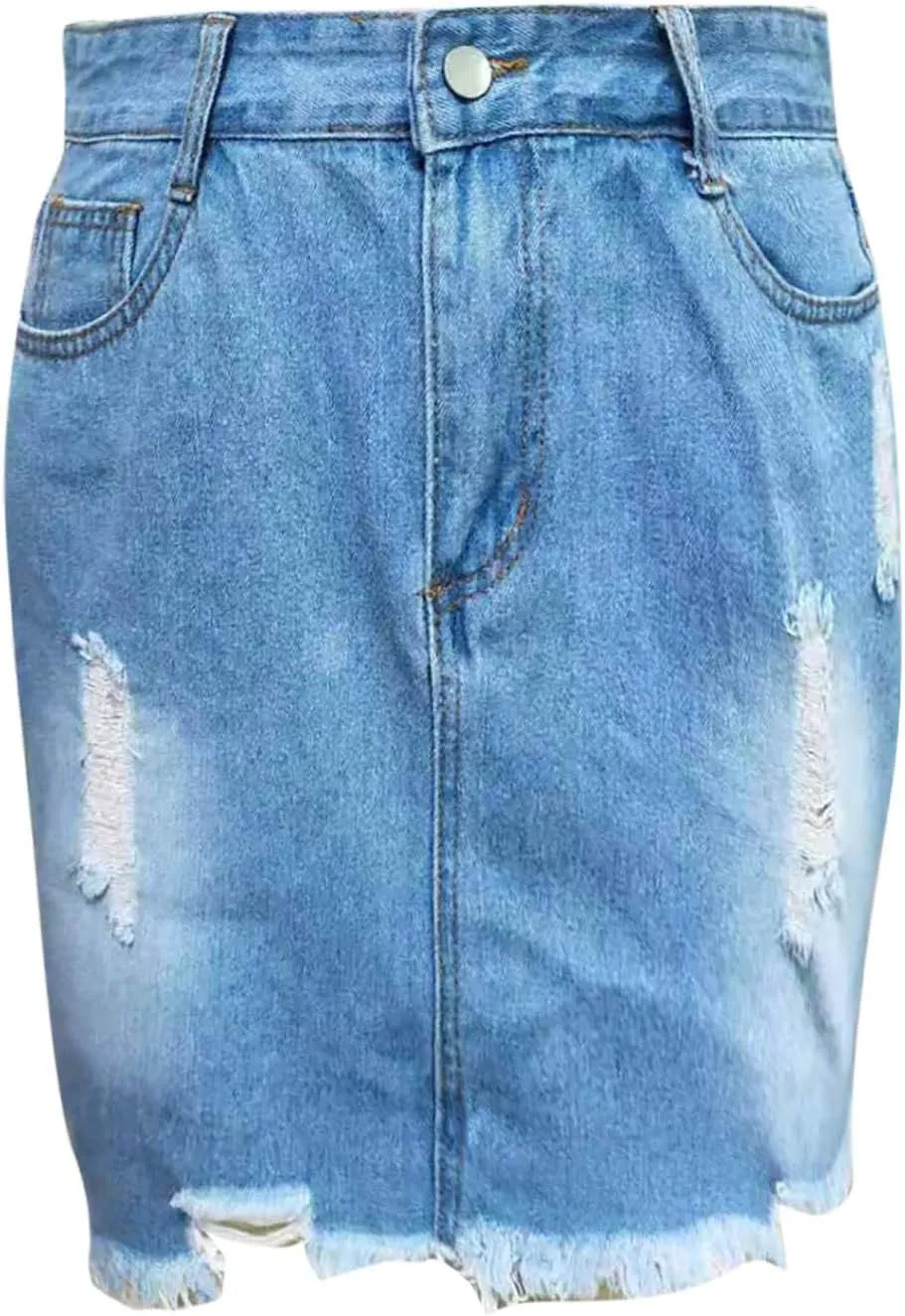 NaRHbrg Denim Skirts for Women's Casual Distressed Ripped A-Line Denim Short Skirt Zipper Front Denim Mini Skirt with Pocket