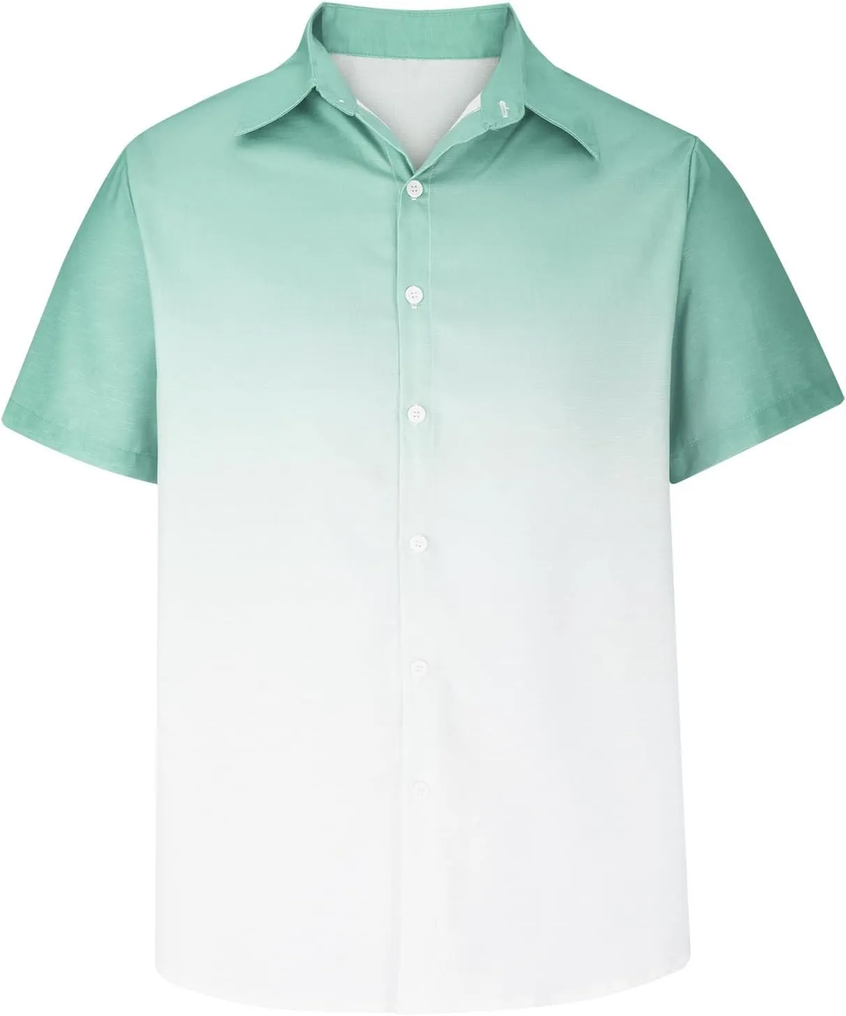 Ombre Beach Shirt for Men Linen Short Sleeve Lapel Dress Casual Vacation T-Shirt Tops Beach Button up Hawaiian Shirt