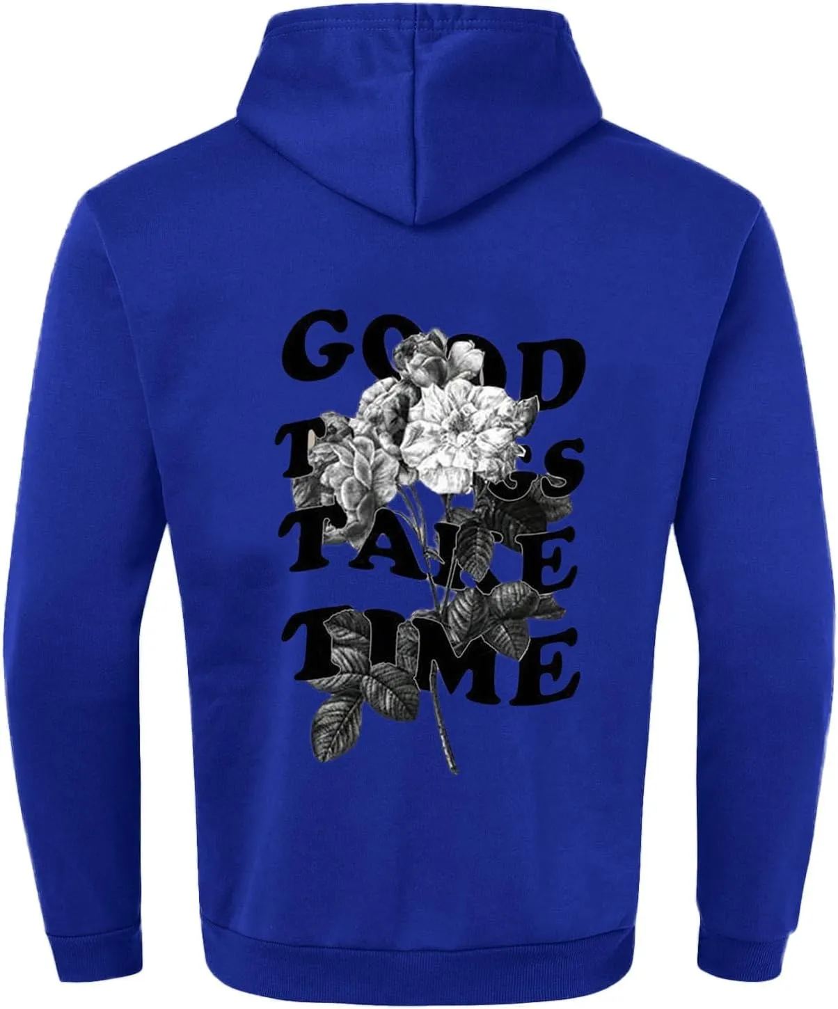 Oversized Hoodie for Men Good Things Take Time & Rose Shape Print Pullover Tops Drop Shoulder Comfy Oversize Fashion Graphic