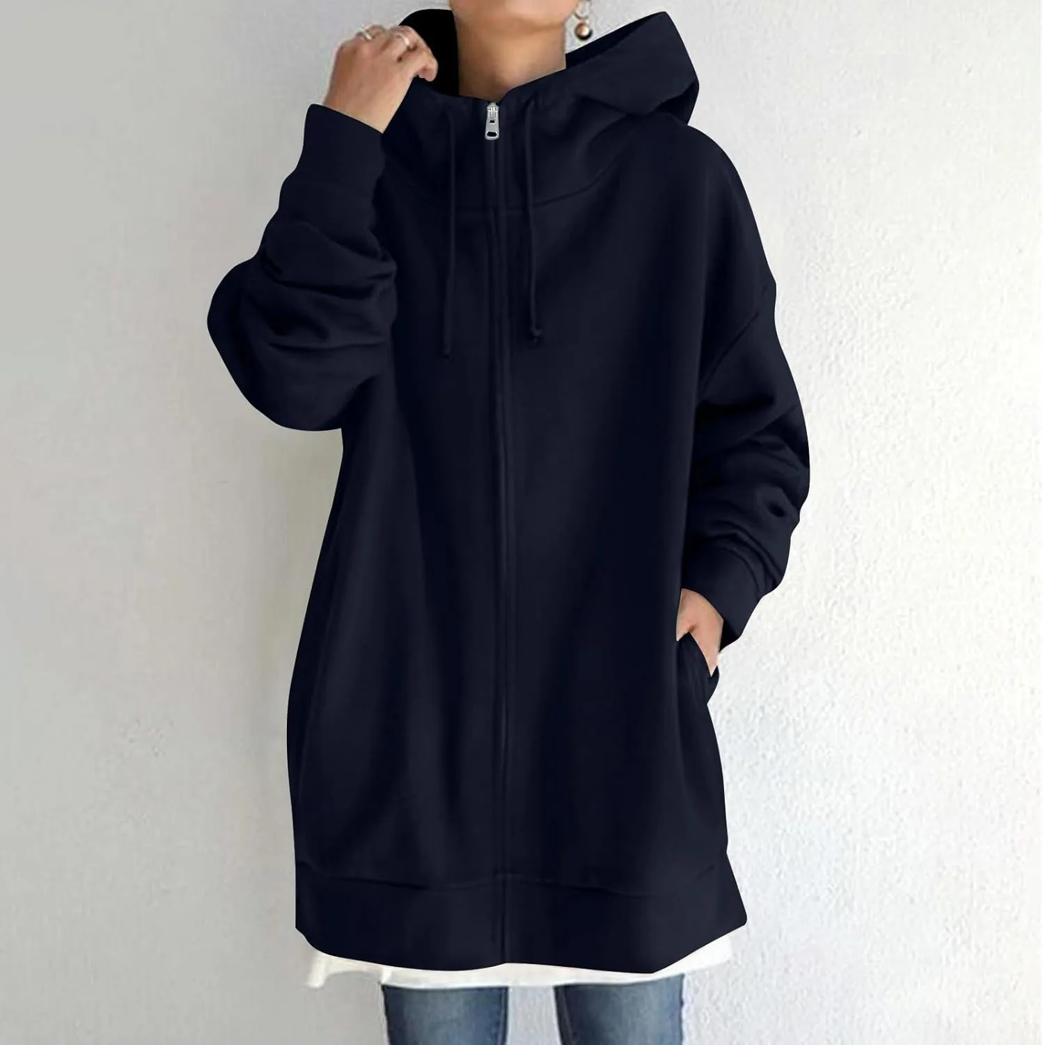Oversized Zip Up Hoodies for Women Plus Size Long Fleece Jacket Casual Long Sleeve Cute Sweatshirts with Pockets