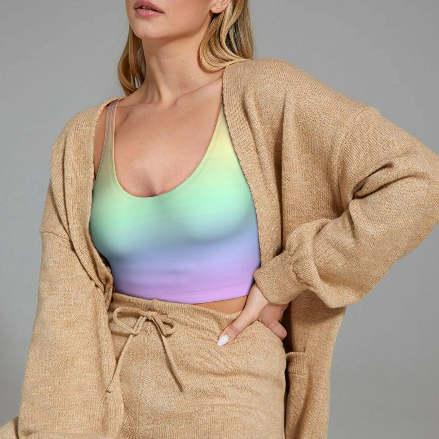 Pastel Rainbow Gradient Women'S Sports Bra Yoga Vest Fashion Tank Tops Fitness Sports Vest
