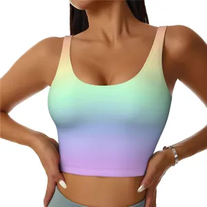 Pastel Rainbow Gradient Women'S Sports Bra Yoga Vest Fashion Tank Tops Fitness Sports Vest