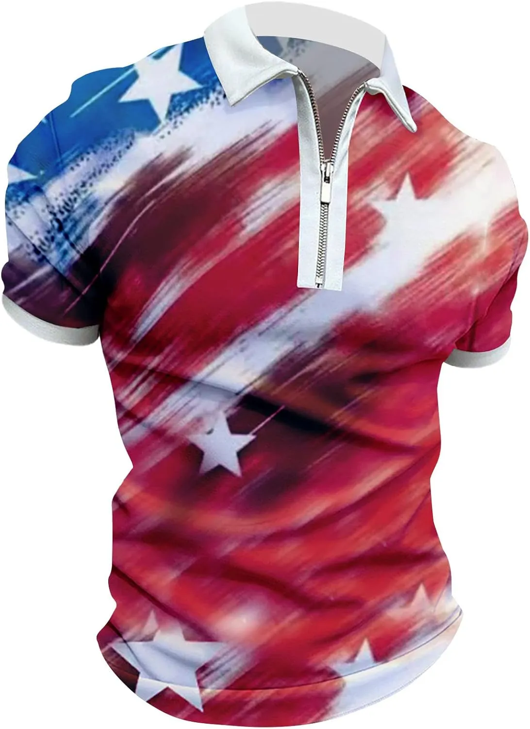 Patriotic Funny Golf Shirts for Men Polo Shirts for Men 2024 Sleeve 1/4 Zipper Blouse Independence Day Casual