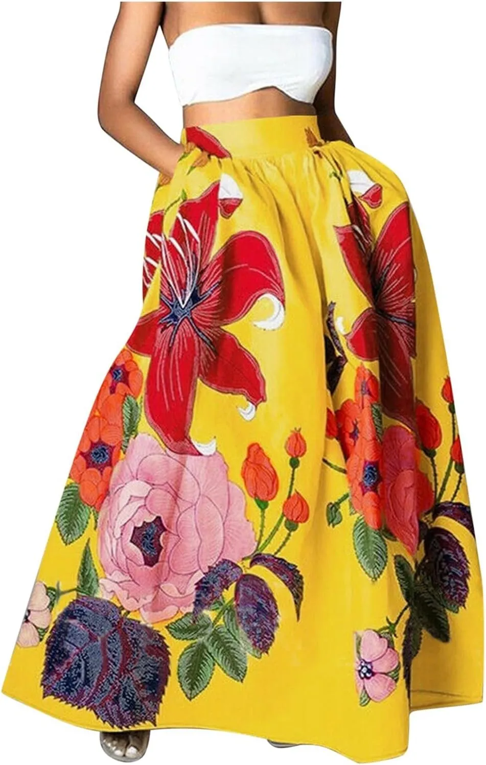 Pencil Skirt for Women Tummy Control High Waist Maxi Skirt Casual Loose Flowy Boho Party Long Women's Skirts with Pocket