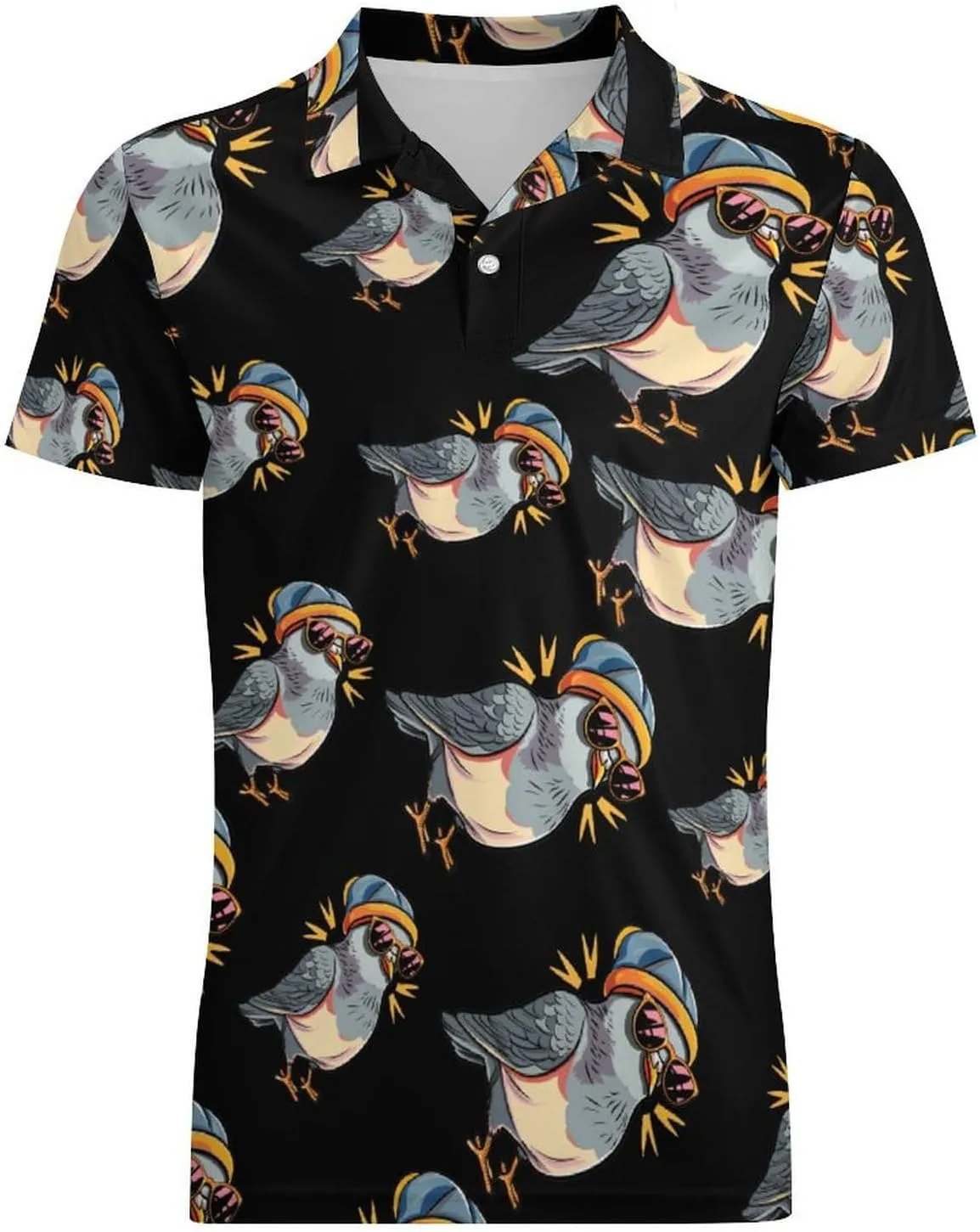 Pigeon with Eyeglasses Men's Polo Shirt Short Sleeve Print T Shirt Slim Fit Golf Shirt Collared Tee Casual Top