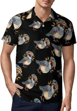 Pigeon with Eyeglasses Men's Polo Shirt Short Sleeve Print T Shirt Slim Fit Golf Shirt Collared Tee Casual Top